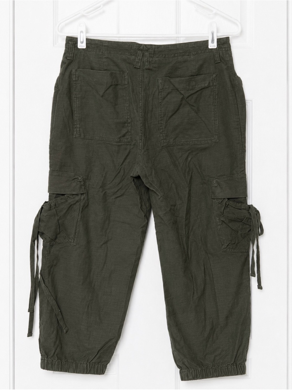 Anthropologie Olive Green Cargo Jogger Pants Cropped Utility Tie Pocket Size 4 - Picture 2 of 5